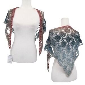 Seldom Seen Crochet Shawl Blue Boho Rustic Earthy Eclectic Handcrafted Artsy NWT